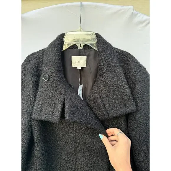 LOFT Curly Funnel Neck Black Peacoat Jacket Size Medium NWT